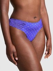 Victoria's Secret PINK Ultra Marine Blue Thong No Show Lace Trim Cheeky Knickers - Image 1 of 3