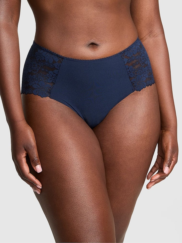 Victoria's Secret PINK Navy Blue Cheeky No Show Lace Trim Cheeky Knickers - Image 1 of 3