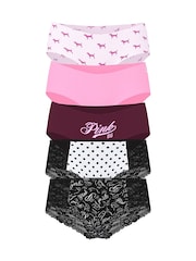 Victoria's Secret PINK Pink/White/Red/Pink/Black Cheeky 5 Pack Knickers - Image 1 of 2