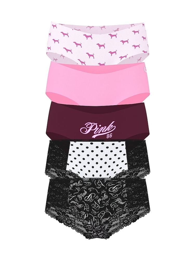 Victoria's Secret PINK Pink/White/Red/Pink/Black Cheeky 5 Pack Knickers - Image 1 of 2 Victoria's Secret PINK Pink/White/Red/Pink/Black Cheeky 5 Pack Knickers - Image 1 of 2