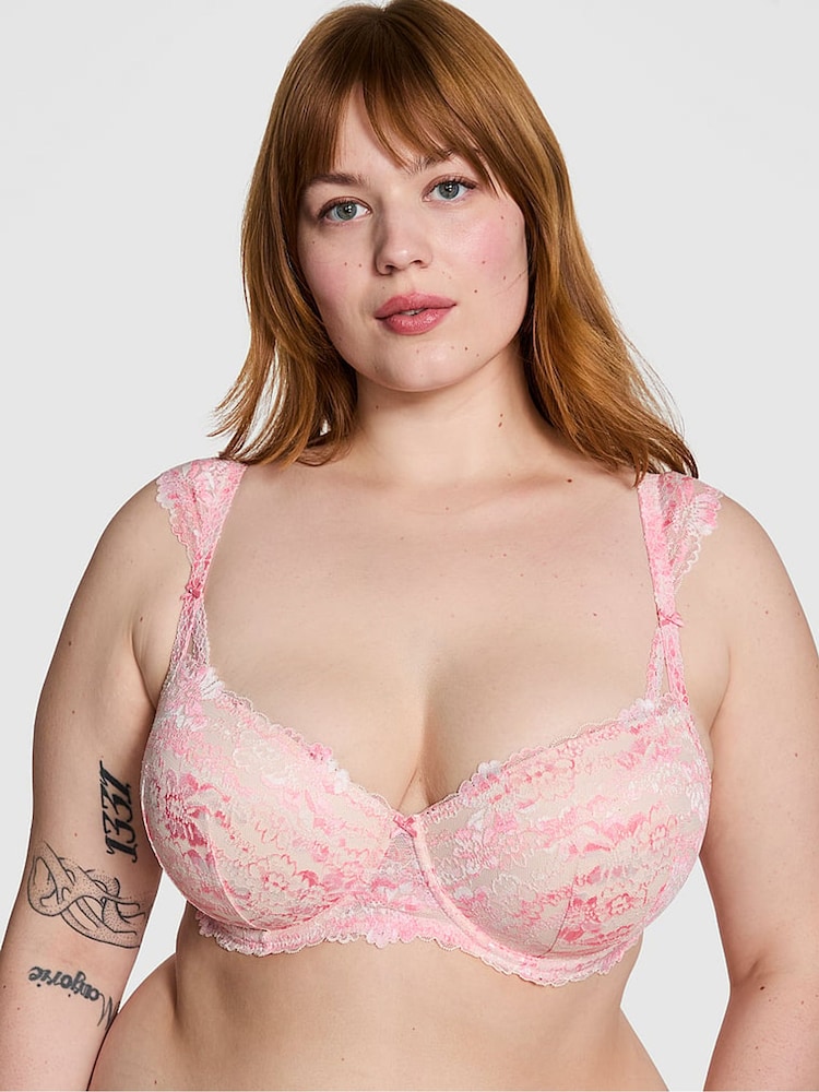 Victoria's Secret PINK Petal Pink Lightly Lined Balcony Lace Flutter Sleeve Bra - Image 1 of 4