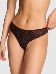 Victoria's Secret PINK Brown Leopard Thong No Show Lace Trim Cheeky Knickers - Image 1 of 3