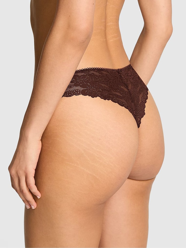Victoria's Secret PINK Brown Leopard Thong No Show Lace Trim Cheeky Knickers - Image 2 of 3