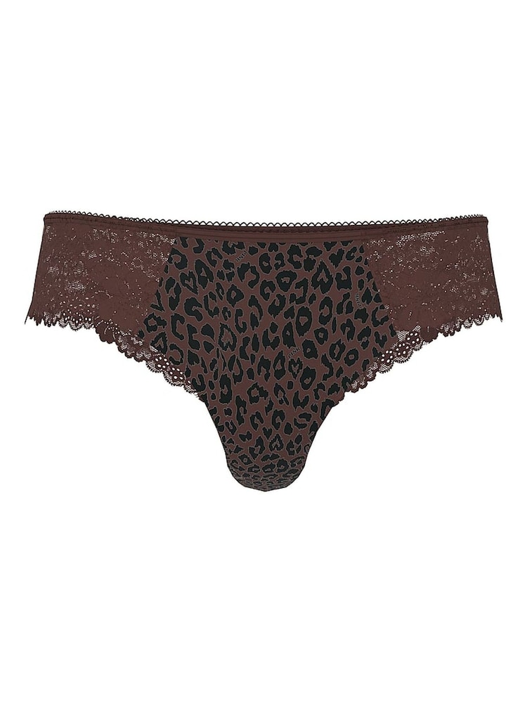 Victoria's Secret PINK Brown Leopard Thong No Show Lace Trim Cheeky Knickers - Image 3 of 3