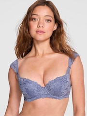 Victoria's Secret PINK Dusty Iris Blue Push Up Lace Flutter Sleeve Bra - Image 1 of 3
