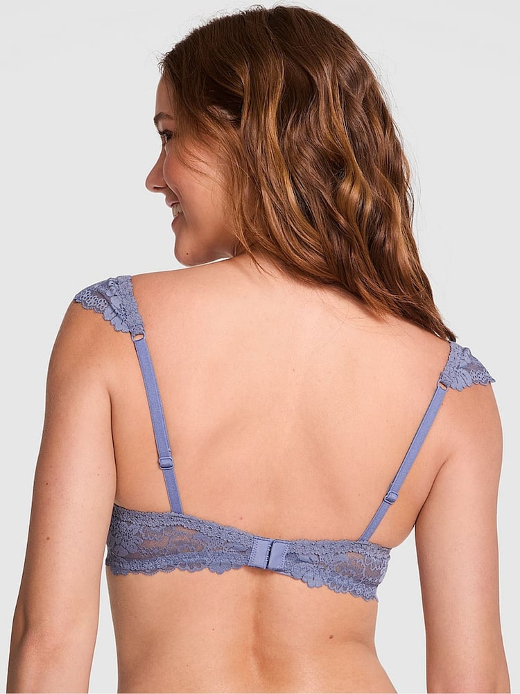 Victoria's Secret PINK Dusty Iris Blue Push Up Lace Flutter Sleeve Bra - Image 2 of 2 Victoria's Secret PINK Dusty Iris Blue Push Up Lace Flutter Sleeve Bra - Image 2 of 2