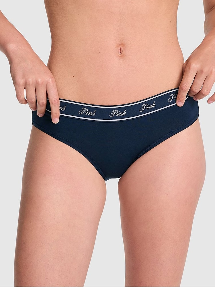 Victoria's Secret PINK Noir Navy Blue Hipster Cotton Logo Boyshort Knickers - Image 1 of 3