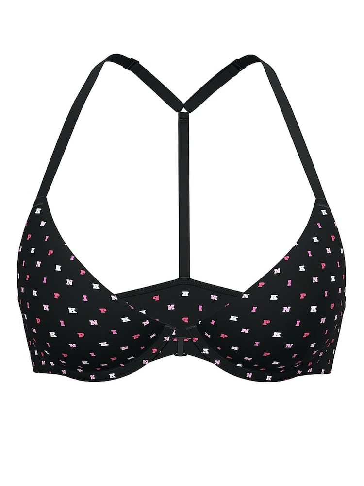 Victoria's Secret PINK Black Logo Print Push Up Front Close Bra - Image 1 of 1