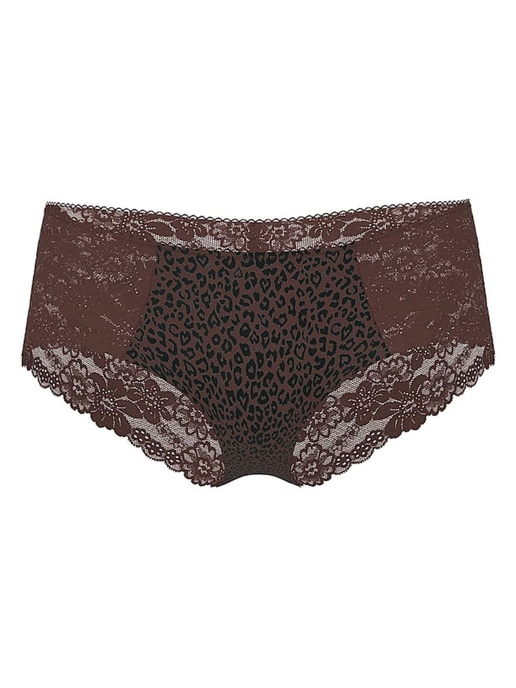Victoria's Secret PINK Brown Leopard Hipster No Show Lace Trim Cheeky Knickers - Image 2 of 2