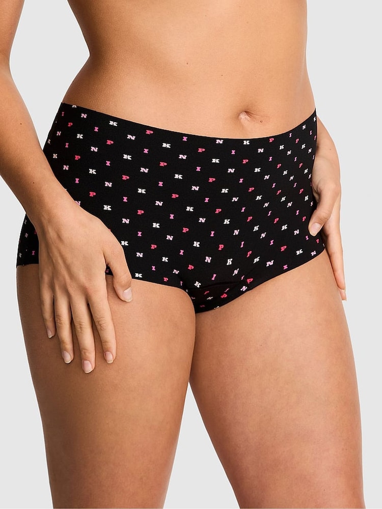 Victoria's Secret PINK Black Pink Print Short No Show Knickers - Image 1 of 3 Victoria's Secret PINK Black Pink Print Short No Show Knickers - Image 1 of 3