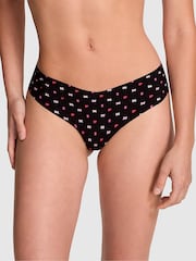 Victoria's Secret PINK Black Pink Print Thong No Show Thong Knickers - Image 1 of 3