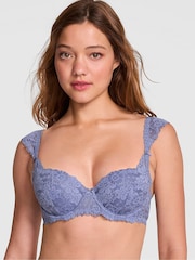 Victoria's Secret PINK Dusty Iris Blue Lightly Lined Balcony Lace Flutter Sleeve Bra - Image 1 of 3