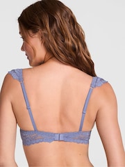Victoria's Secret PINK Dusty Iris Blue Lightly Lined Balcony Lace Flutter Sleeve Bra - Image 2 of 3