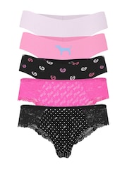 Victoria's Secret PINK Black/Pink/Pink/Pink/Black Thong 5 Pack Knickers - Image 1 of 2