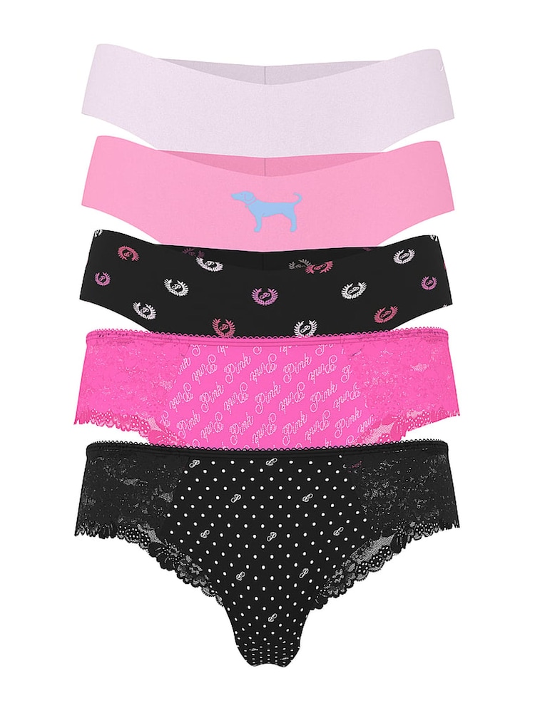 Victoria's Secret PINK Black/Pink/Pink/Pink/Black Thong 5 Pack Knickers - Image 1 of 2 Victoria's Secret PINK Black/Pink/Pink/Pink/Black Thong 5 Pack Knickers - Image 1 of 2