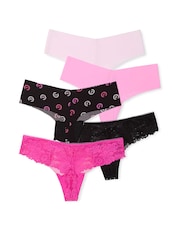 Victoria's Secret PINK Black/Pink/Pink/Pink/Black Thong 5 Pack Knickers - Image 2 of 2