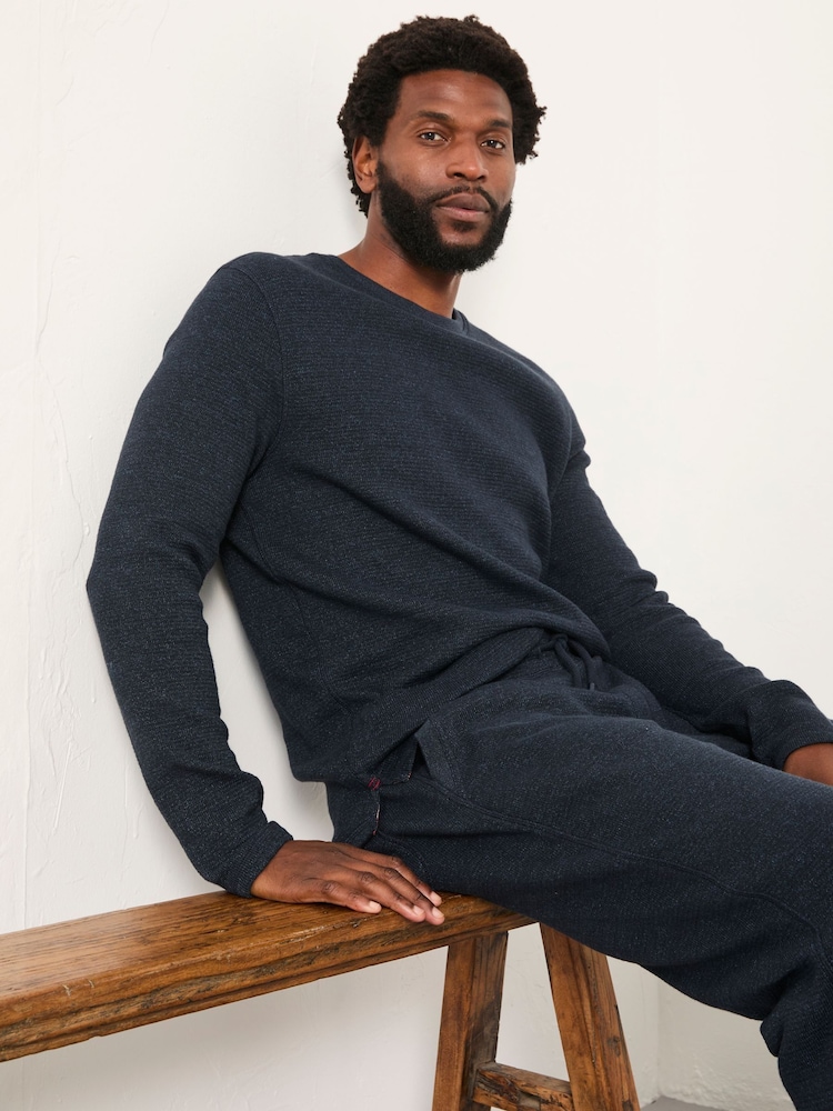 FatFace Navy Textured Cuffed Loungepant - Image 1 of 5