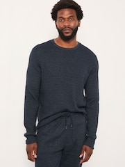 FatFace Navy Textured Cuffed Loungepant - Image 4 of 5