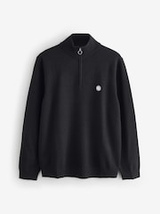 Pretty Green Merino Blend 1/4 Zip Black Jumper - Image 1 of 1