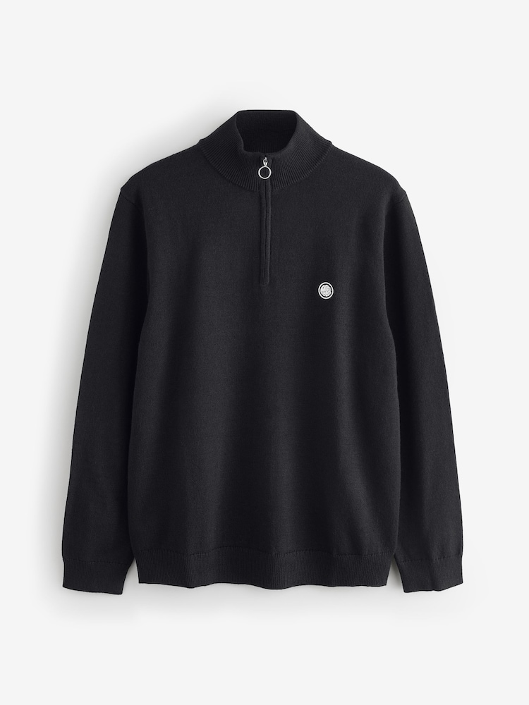 Pretty Green Merino Blend 1/4 Zip Black Jumper - Image 1 of 1