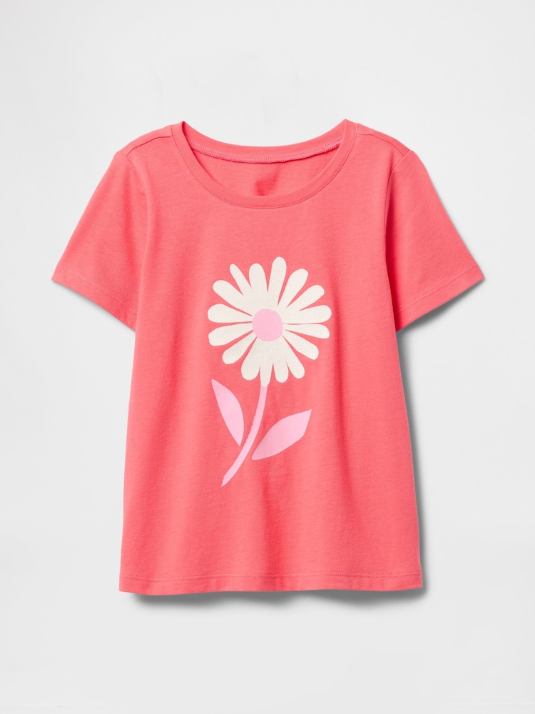 Peto para bebé rosa coral con margaritas - Camiseta gráfica de manga corta y cuello redondo de Gap (6 meses - 5 años) - Imagen 1 de 3