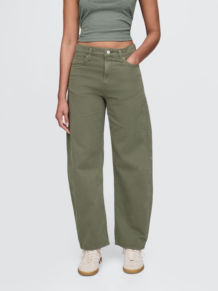Gap Green High Waisted Barrel Jeans - Image 1 of 8