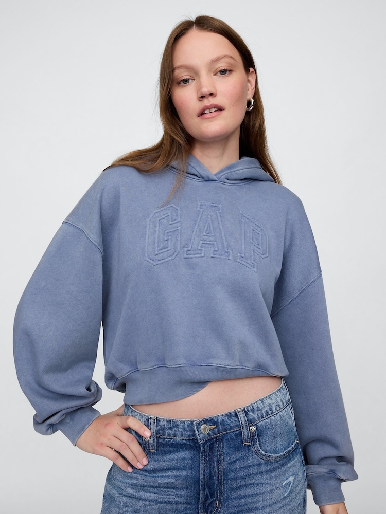 Gap Blue Vintage Soft Fleece-Lined Cropped Logo Hoodie - Image 1 of 7