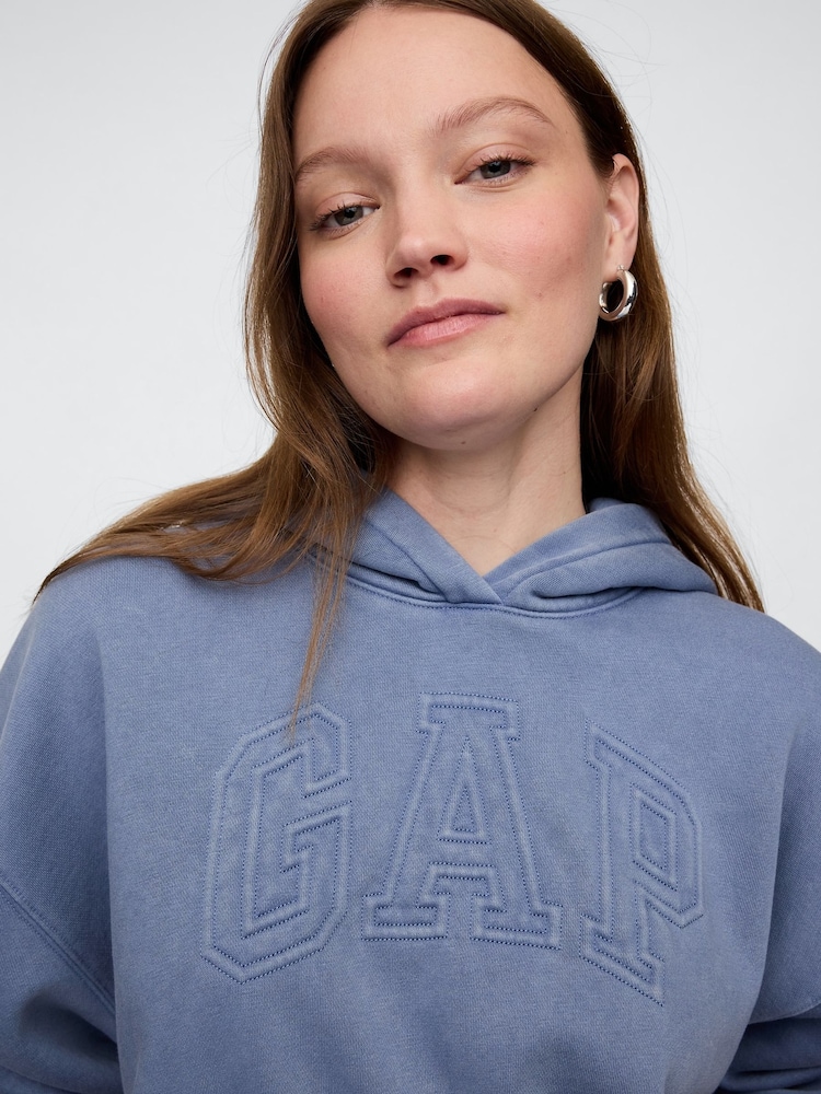 Gap Blue Vintage Soft Fleece-Lined Cropped Logo Hoodie - Image 4 of 7