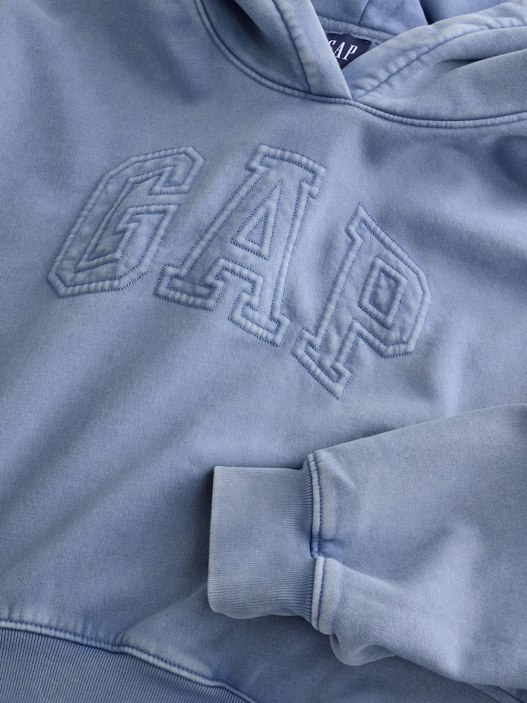 Gap Blue Vintage Soft Fleece-Lined Cropped Logo Hoodie - Image 6 of 7