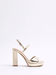 River Island Gold Wide Sling Back Platform Sandals - Image 1 of 4