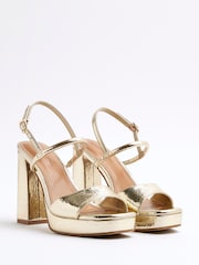 River Island Gold Wide Sling Back Platform Sandals - Image 2 of 4