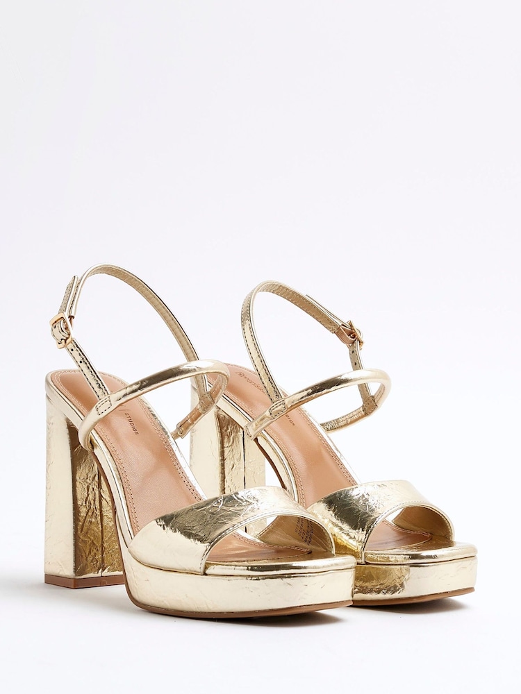 River Island Gold Wide Sling Back Platform Sandals - Image 2 of 4