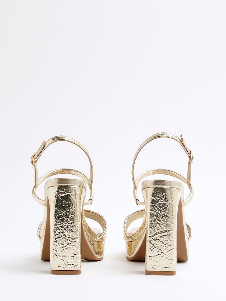 River Island Gold Wide Sling Back Platform Sandals - Image 3 of 4