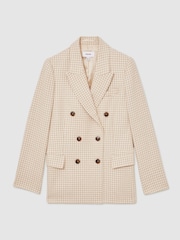 Reiss Neutral Check Bella Petite Double Breasted Check Blazer With Wool - Image 2 of 7