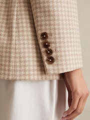 Reiss Neutral Check Bella Petite Double Breasted Check Blazer With Wool - Image 4 of 7