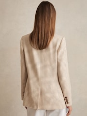 Reiss Neutral Check Bella Petite Double Breasted Check Blazer With Wool - Image 5 of 7