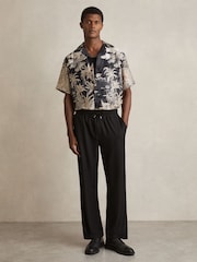 Reiss Black Yoshi Jungle Print Cuban-Collar Shirt - Image 1 of 6
