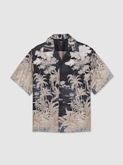 Reiss Black Yoshi Jungle Print Cuban-Collar Shirt - Image 2 of 6