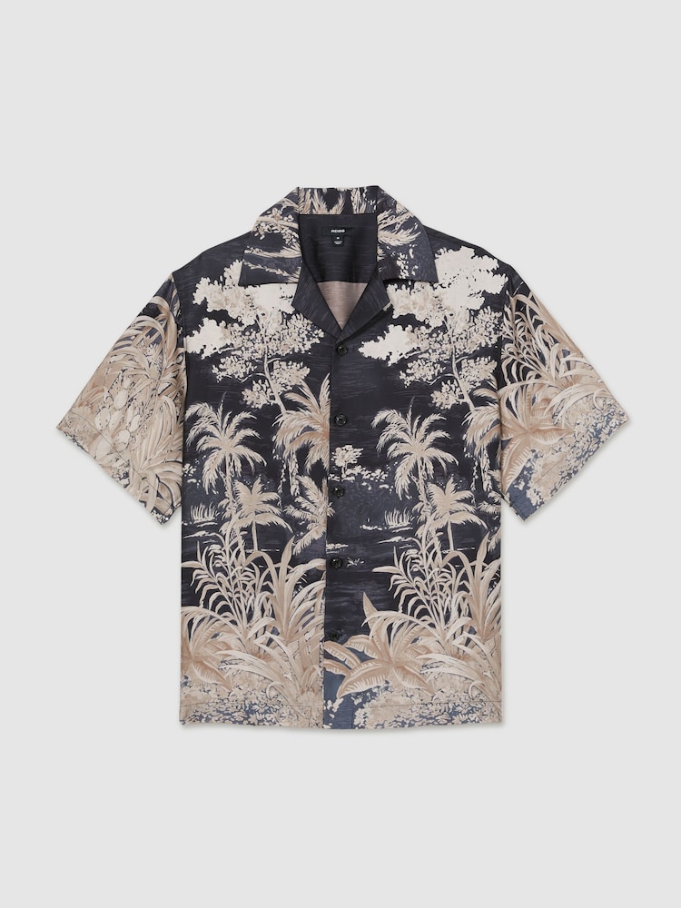 Reiss Black Yoshi Jungle Print Cuban-Collar Shirt - Image 2 of 6