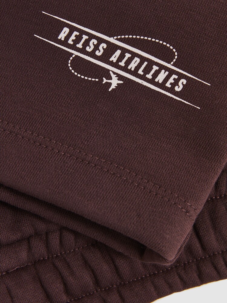 Reiss Chocolate Brown/Off White Hughes Cotton-Blend Airlines-Print Shorts - Image 4 of 4 Reiss Chocolate Brown/Off White Hughes Cotton-Blend Airlines-Print Shorts - Image 4 of 4