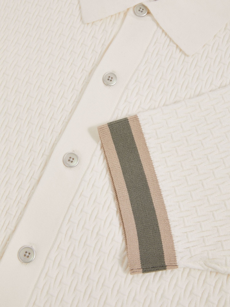 Reiss White Silva Reiss | Ché Textured Cuff-Trim Shirt - Image 6 of 6