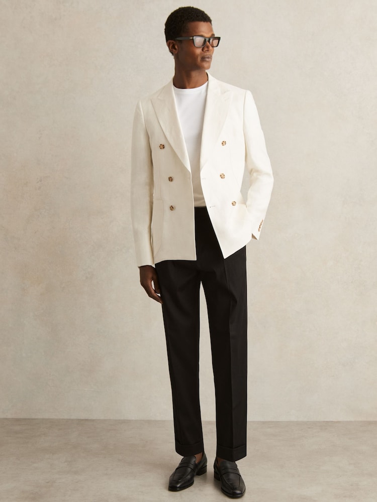 Black - Reiss Cantwell Cotton-Blend Tapered Trousers - Image 1 of 6 Black - Reiss Cantwell Cotton-Blend Tapered Trousers - Image 1 of 6