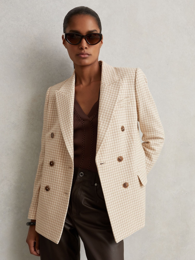 Reiss Bella Double Breasted Check Blazer With Wool - Image 1 of 6 Reiss Bella Double Breasted Check Blazer With Wool - Image 1 of 6