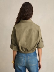 Reiss Khaki Thalia Pleat-Hem Cropped Shirt - Image 4 of 5
