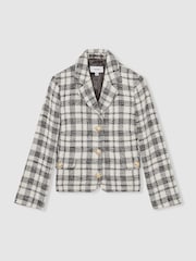 Reiss Grey Check Carly Cotton Blend Check Cropped Jacket - Image 2 of 6