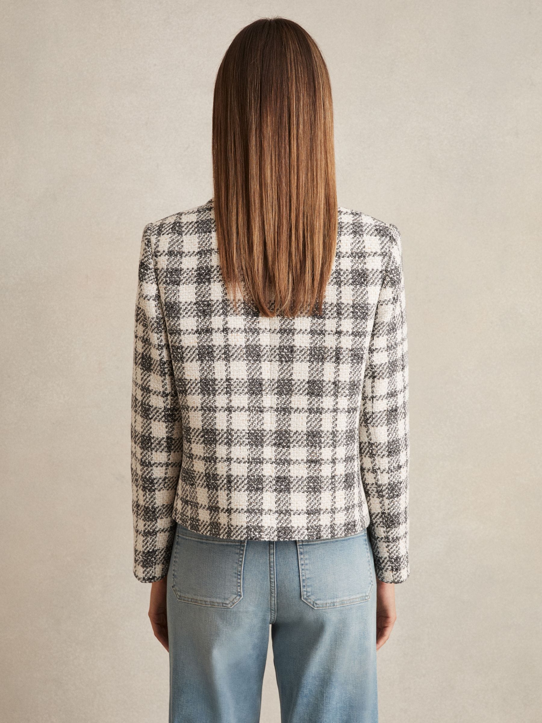 【海外限定】REISSジャケット☆Carly Cotton Blend Check Croppe Buy Reiss Grey Check Carly Cotton Blend Check Cropped Jacket