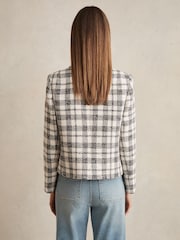 Reiss Grey Check Carly Cotton Blend Check Cropped Jacket - Image 5 of 6