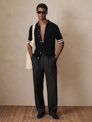 Reiss Black Silva Reiss | Ché Textured Cuff-Trim Shirt - Image 1 of 6