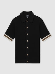 Reiss Black Silva Reiss | Ché Textured Cuff-Trim Shirt - Image 2 of 6