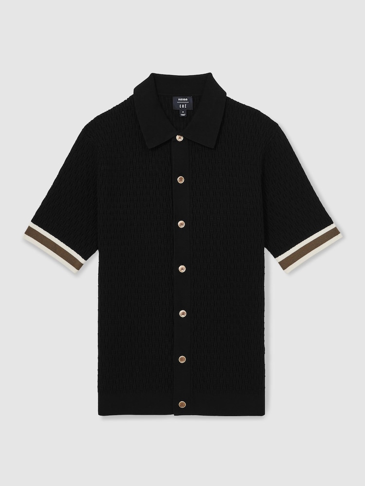 Reiss Black Silva Reiss | Ché Textured Cuff-Trim Shirt - Image 2 of 6